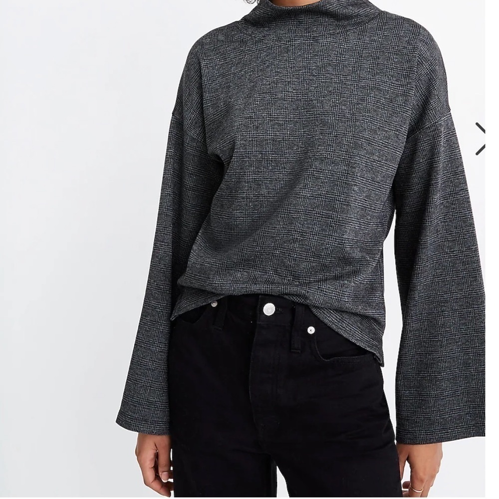 Madewell Wide Sleeve Mock Neck Top in Glen Plaid - Picture 2 of 11